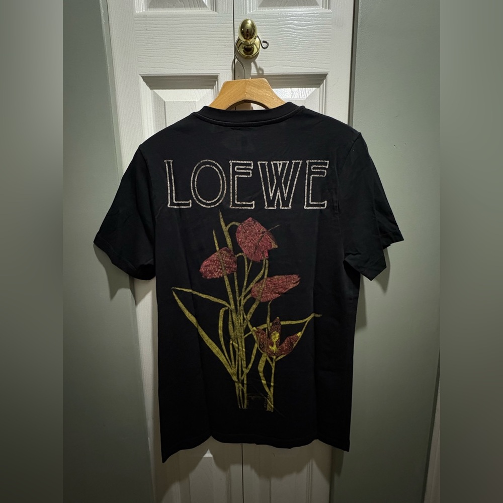 Loewe Black T-Shirt with Red and Green Floral Design